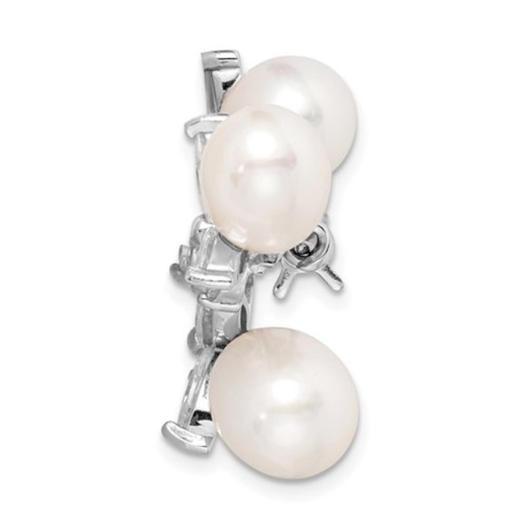 925 Sterling Silver FWC Pearl and CZ Floral Pin Brooch, 41mm X 22mm gift for mom - Picture 3 of 3